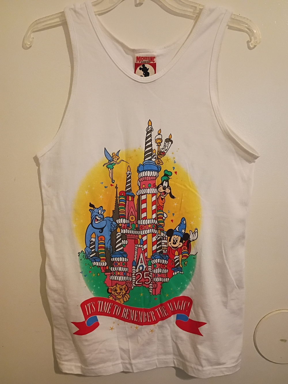 VTG Disney Mickey Mouse White Graphic Tank Top - 25th Anniversary Castle Sz S